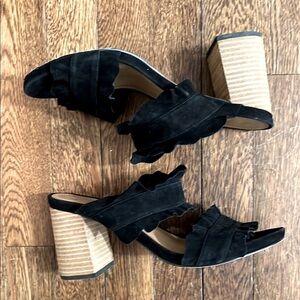 Free People Stylish Black Ruffle Heeled Sandals